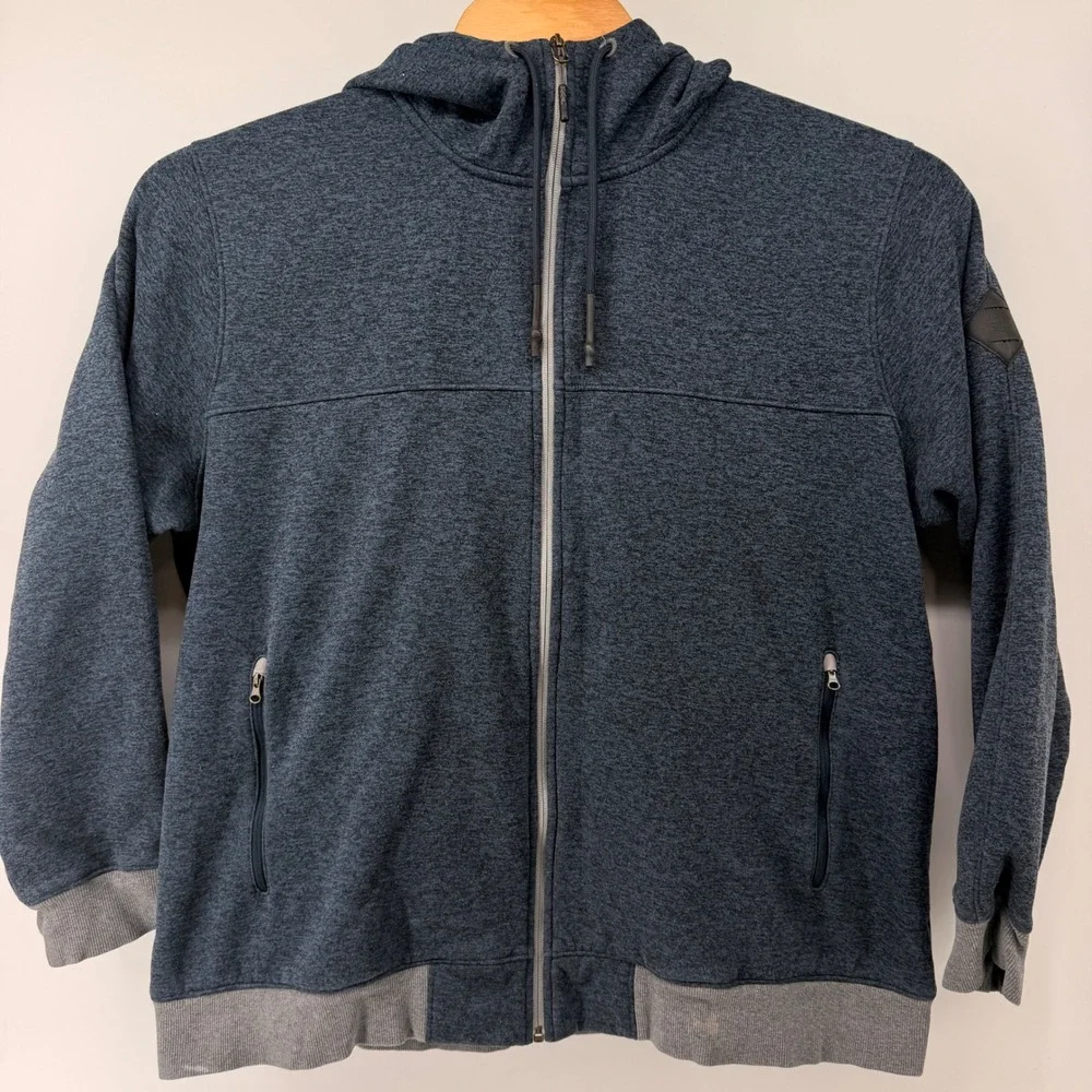 The North Face Hoodie Men XXL Blue Full Zip Sherpa Lined Fleece Heathered Jacket